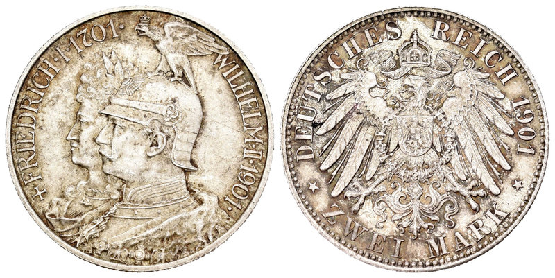Alemania. Prussia. Wilhelm II. 2 marcos. 1901. (Km-525). Ag. 11,10 g. 200º Anive...