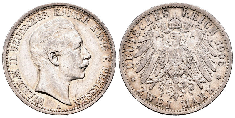 Alemania. Prussia. Wilhelm II. 2 marcos. 1905. Berlín. A. (Km-522). Ag. 11,07 g....