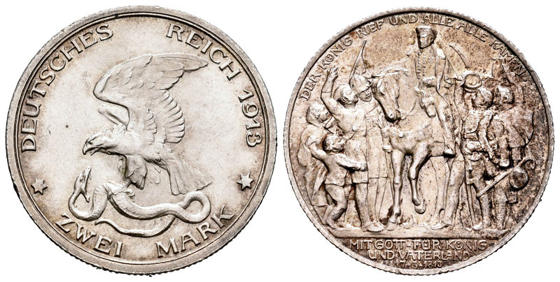 Alemania. Prussia. Wilhelm II. 2 marcos. 1913. Berlín. A. (Km-532). Ag. 11,11 g....