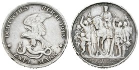 Alemania. Prussia. Wilhelm II. 2 marcos. 1913. (Km-532). Ag. 10,99 g. Centenario de la derrota de Napoleón. Golpes en canto. MBC. Est...25,00.