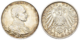 Alemania. Prussia. Wilhelm II. 2 marcos. 1913. Berlín. A. (Km-533). Ag. 11,12 g. Brillo original. EBC+. Est...25,00.