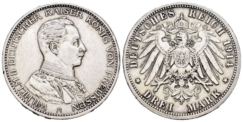 Alemania. Prussia. Wilhelm II. 3 marcos. 1914. Berlín. A. (Km-536). Ag. 16,62 g....