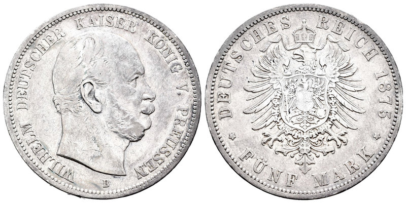 Alemania. Prussia. Wilhelm I. 5 marcos. 1875. B. (Km-503). Ag. 27,55 g. MBC-. Es...