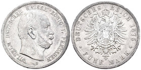Alemania. Prussia. Wilhelm I. 5 marcos. 1875. B. (Km-503). Ag. 27,55 g. MBC-. Est...35,00.