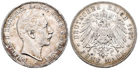 Alemania. Prussia. Wilhelm II. 5 marcos. 1902. Berlín. a. (Km-523). (Dav-789). Ag. 27,68 g. MBC+. Est...50,00.