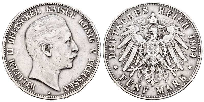 Alemania. Prussia. Wilhelm II. 5 marcos. 1904. Berlín. A. (Km-523). (Dav-789). A...