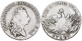 Alemania. Prussia. Thaler. 1786. Berlín. A. (Km-332.1). (Dav-2590). Ag. 21,79 g. Escasa. BC+. Est...25,00.