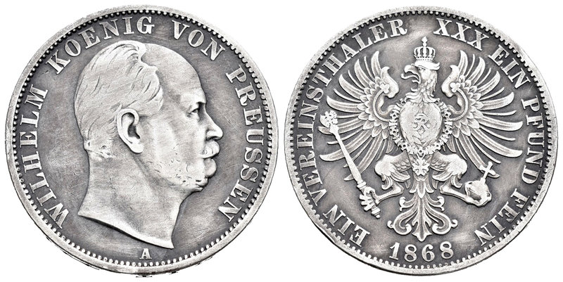 Alemania. Prussia. Wilhelm I. 1 thaler. 1868. Berlín. A. (Km-494). Ag. 18,31 g. ...