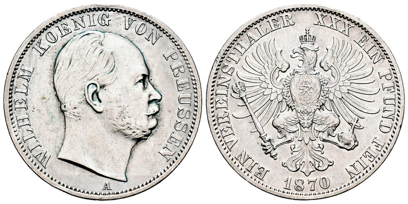 Alemania. Prussia. Wilhelm I. Thaler. 1870. Berlín. A. (Km-1267). Ag. 18,46 g. M...