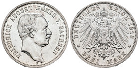 Alemania. Saxony. Federico Augusto III. 3 marcos. 1913. Muldenhutten. E. (Km-267). Ag. 16,60 g. EBC/EBC+. Est...45,00.