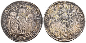 Alemania. Saxony. Christian II, Johann Georg y August. 1 thaler. 1600. (Km-15). (Dav-9820). Ag. 28,79 g. Escasa. MBC/MBC-. Est...200,00.