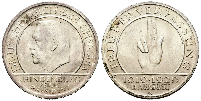 Alemania. República de Weimar. 5 reichsmark. 1929. Berlín. A. (Km-64). Ag. 25,06...