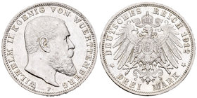 Alemania. Wurttemberg. Wilhelm II. 3 marcos. 1912. Frankfurt. F. (Km-635). Ag. 16,66 g. EBC/EBC+. Est...35,00.