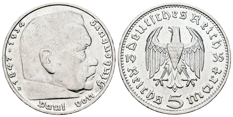 Alemania. 5 reichsmark. 1935. (Km-86). Ag. 13,78 g. MBC+/EBC-. Est...25,00.