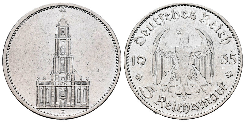 Alemania. 5 reichsmark. 1935. Muldenhutten. E. (Km-83). Ag. 13,84 g. Limpiada. M...