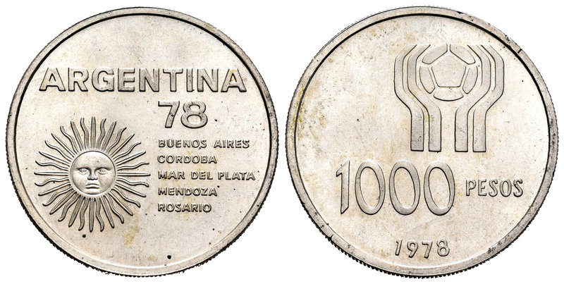Argentina. 1000 pesos. 1978. (Km-78). Ag. 9,99 g. Mundial de fútbol Argentina 19...