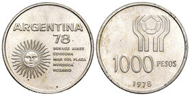 Argentina. 1000 pesos. 1978. (Km-78). Ag. 9,99 g. Mundial de fútbol Argentina 1978. SC. Est...18,00.