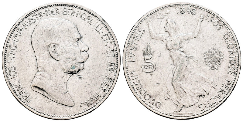 Australia. Franz Joseph I. 5 coronas. 1908. (Km-2809). Ag. 23,87 g. Limpiada. Go...