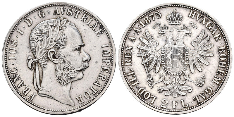 Austria. Franz Joseph I. 2 florines. 1875. (Km-2233). Ag. 24,63 g.  Escasa. MBC+...