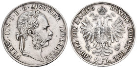 Austria. Franz Joseph I. 2 florines. 1875. (Km-2233). Ag. 24,63 g.  Escasa. MBC+. Est...60,00.