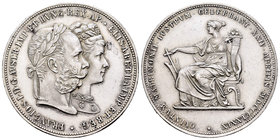 Austria. Franz Joseph I. 2 florines. 1879. (Km-X-M5). Ag. 24,62 g. Bodas de plata. Leves rayitas. EBC+. Est...80,00.