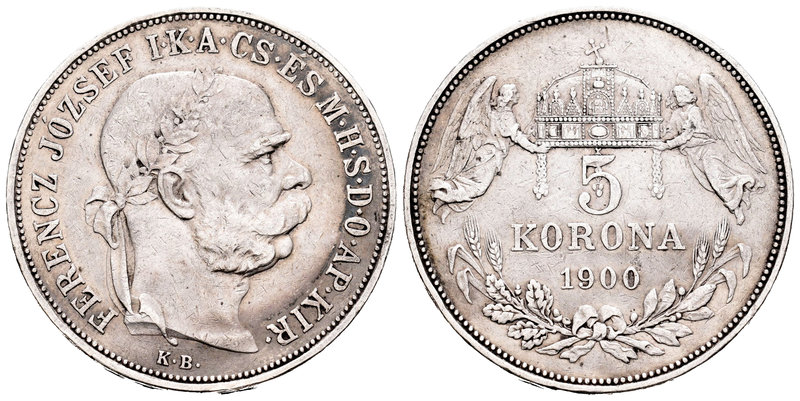 Austria. Franz Joseph I. 5 coronas. 1900. (Km-2807). Ag. 23,92 g. Limpiada. MBC+...