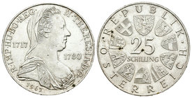 Austria. 25 schilling. 1967. Viena. (Km-2901). Ag. 12,96 g. 250º Aniversario de Maria Thereia. Manchitas y rayitas. SC-. Est...20,00.
