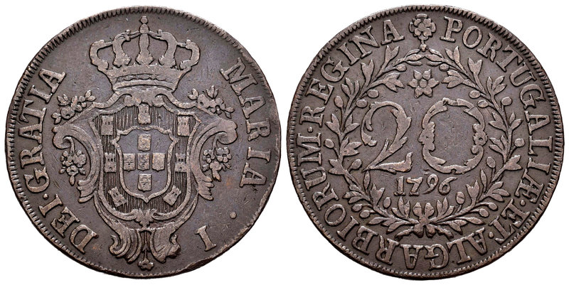 Azores. María I. 20 reis. 1796. (Km-3). (Gomes-03.03). Ae. 12,23 g. MBC-. Est......