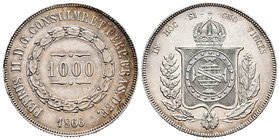 Brasil. Pedro II. 1000 reis. 1866. (Km-465). Ag. 12,66 g. EBC+`. Est...35,00.