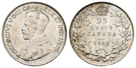 Canadá. George V. 25 cents. 1920. (Km-25a). Ag. 5,81 g. EBC+. Est...160,00.