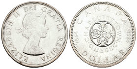 Canadá. Elizabeth II. 1 dollar. 1964. Quebec. (Km-58). Ag. 23,38 g. Dollar Chaslotetown. EBC+. Est...30,00.