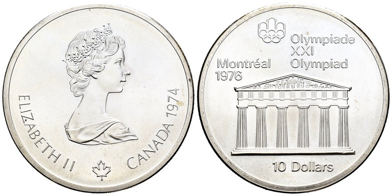 Canadá. Elizabeth II. 10 dollar. 1974. (Km-94). Ag. 48,45 g. Olimpiadas Montreal...