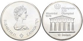 Canadá. Elizabeth II. 10 dollar. 1974. (Km-94). Ag. 48,45 g. Olimpiadas Montreal 1976. SC. Est...35,00.