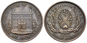 Canadá. Token (1/2 penny). 1842. Montreal. (Km-Tn18). Ae. 9,56 g. Banco de Montreal. MBC+. Est...20,00.