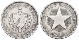 Cuba. 40 centavos. 1915. (Km-14). Ag. 9,69 g. MBC-. Est...18,00.