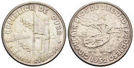 Cuba. 40 centavos. 1952. (Km-25). Ag. 10,02 g. 50 años de libertad y progreso. EBC+. Est...20,00.