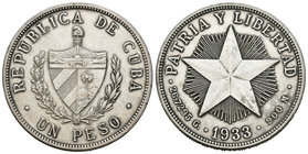 Cuba. 1 peso. 1933. (Km-15.2). Ag. 26,60 g. MBC+. Est...25,00.