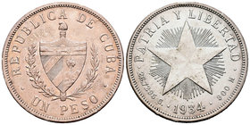 Cuba. 1 peso. 1934. (Km-15.2). Ag. 26,66 g. EBC-. Est...40,00.
