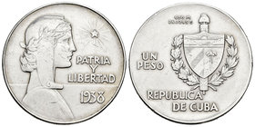 Cuba. 1 peso. 1938. (Km-22). Ag. 26,71 g. EBC-. Est...40,00.