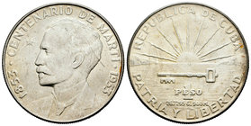 Cuba. 1 peso. 1953. (Km-29). Ag. 26,78 g. Centenario de José Marti. EBC+. Est...40,00.