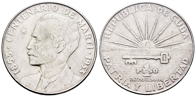 Cuba. 1 peso. 1953. (Km-29). Ag. 26,61 g. Pequeñas marcas. EBC-. Est...25,00.