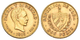 Cuba. 2 pesos. 1916. (Km-17). Au. 3,35 g. SC. Est...110,00.