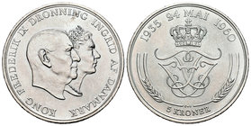 Dinamarca. Federico IX. 5 coronas. 1960. Copenhague. (Km-X8). Ag. 17,04 g. Bodas de plata reales. SC. Est...25,00.
