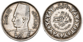 Egipto. 10 piastras. 1356 H (1937). (Km-367). Ag. 13,93 g. MBC. Est...18,00.