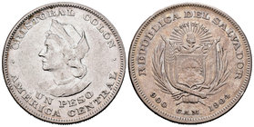 El Salvador. 1 peso. 1904. (Km-115.1). Ag. 24,85 g. Cristobal Colón. MBC+. Est...25,00.