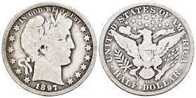 Estados Unidos. 50 cents (half dollar). 1897. Nueva Orleans. O. (Km-116). Ag. 11,66 g. Rara. BC-. Est...80,00.