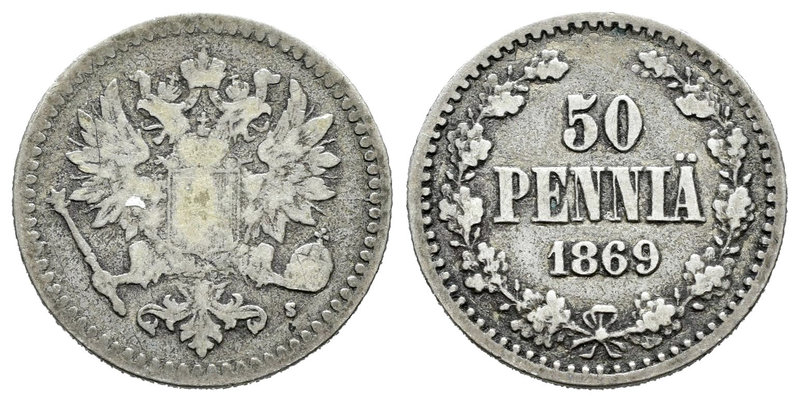 Finlandia. Alexander II. 50 pennia. 1869. S. (Bitkin-636). (Km-2.1). Ag. 2,31 g....