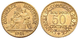 Francia. III República. 50 céntimes. 1921. (Km-884). (Gad-421). Ae. 1,98 g. EBC. Est...20,00.