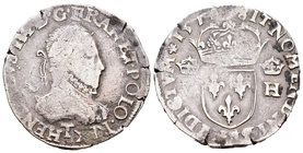 Francia. Henry III. Testón. 1577. Nantes. T. (Duplessy-1126). (Ciani-1415). Ag. 9,39 g. MBC-. Est...70,00.
