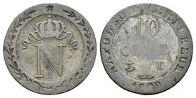 Francia. Napoleón Bonaparte. 10 centimes. 1809. Nantes. T. (Km-686.8). (Gad-190). 1,85 g. Escasa. BC+/BC. Est...50,00.